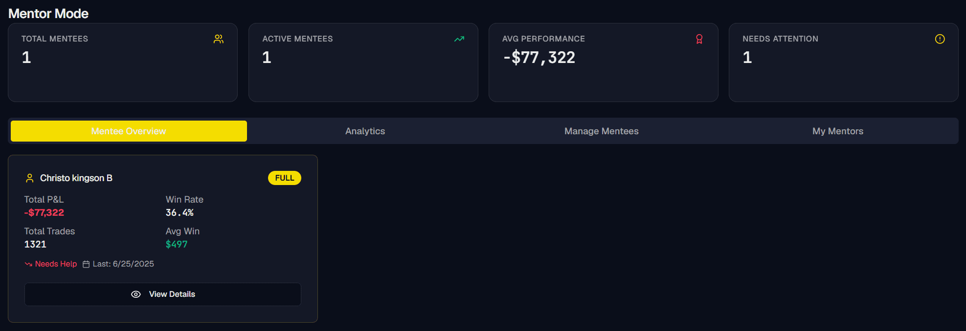 Mentor Mode — AI coaching and mentee tracking